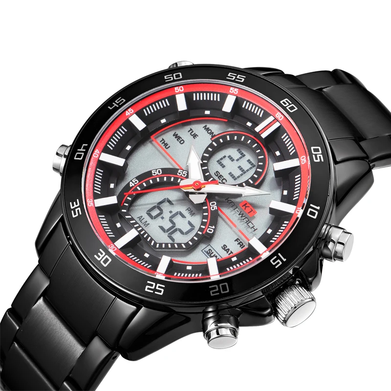 Reloj híbrido retro negro para hombre, estilo vintage con pantalla analógica y digital